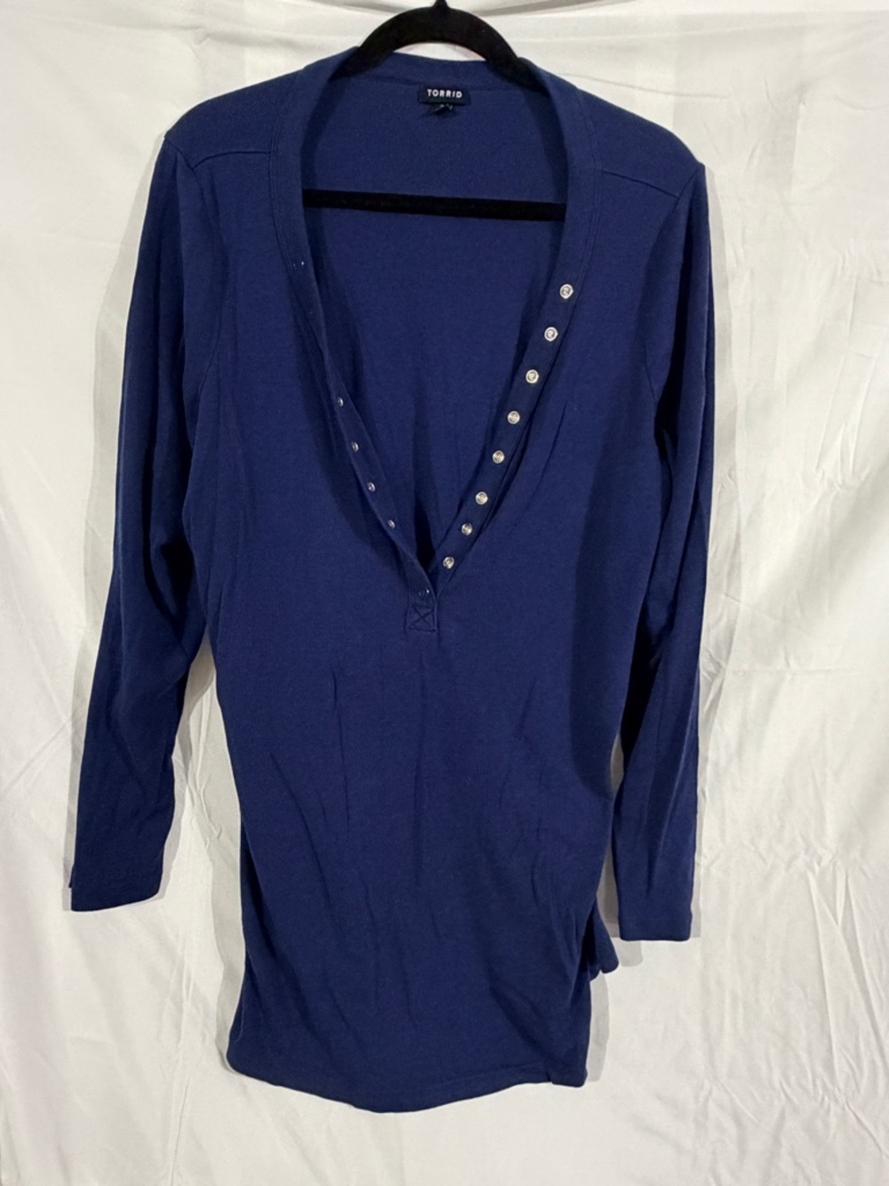 Torrid Size 3 Women's Blue Henley Tunic Top Long Sleeve Plus Size